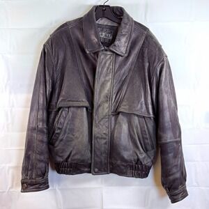Ovation Men's L Black Leather Bomber Jacket Full Zip Lined Snap Closure SR-478